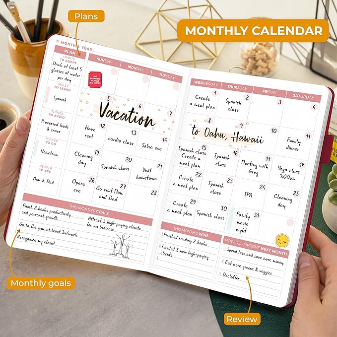 Clever Fox Daily Planner 2nd Edition – Undated Time Block Task Organizer with Hourly Schedule & To-do list – A5, 6 Months (Red)