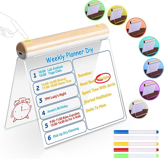 Led Note Board with Colors, Dual-Sided Acrylic Message Board Led Drawing Writing Board for Kids, 7.9 Inch X 6.3 Inch Magical Light Board, Touch Control for Office/Home/School Kitchen/Gift