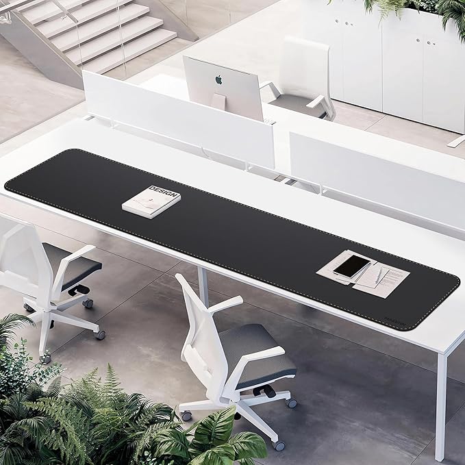 MAIDERN Leather Desk Mat, (3XL) 78.7” x 15.7” Reversible Large Desk Pad Mat, Cork & Leather Large Mouse pad for Desk, Waterproof Computer Desk Mat for Gaming Home Office (Black)