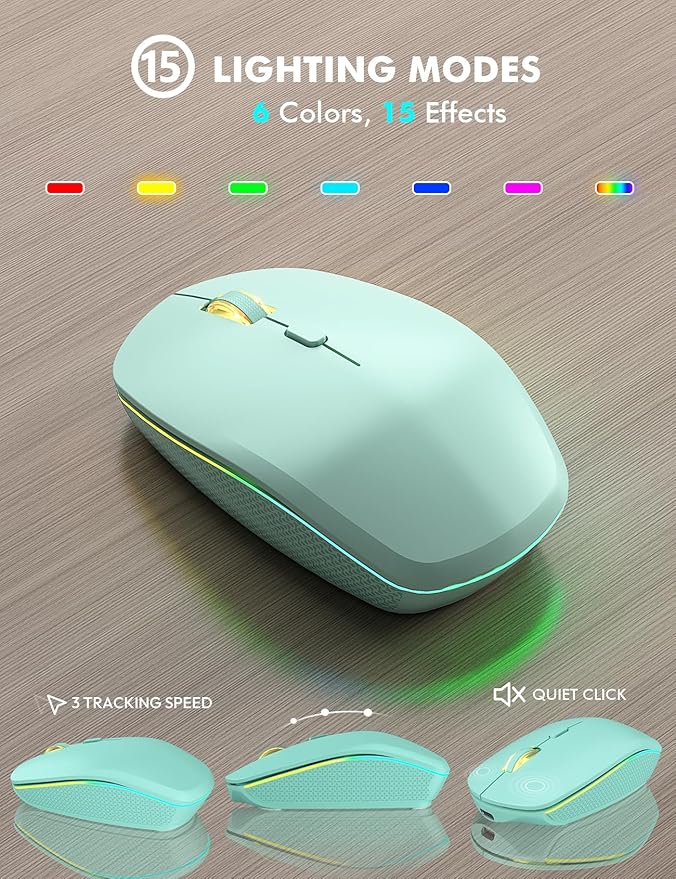 Wireless Keyboard and Mouse Combo - RGB Backlit, Rechargeable & Light Up Letters, Full-Size, Ergonomic Tilt Angle, Sleep Mode, 2.4GHz Quiet Keyboard Mouse for Mac, Windows, Laptop, PC, Mint Green