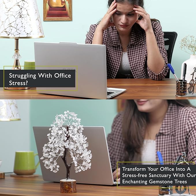 FASHIONZAADI Clear Quartz Gemstone Tree of Life - Handmade Crystal for Positive Energy, Chakra Money Tree Bonsai - Feng Shui Decor, Healing Crystals and Meditation Accessories, Spiritual Gift