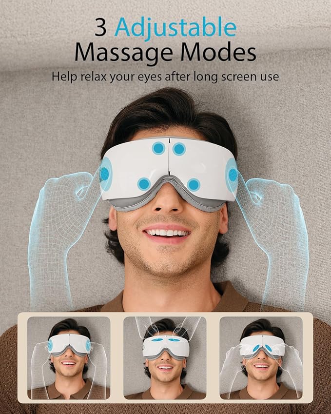 SKG Eye Massager with Heat, Bluetooth Music & Foldable Sleep Mask for Dry Eyes & Relaxation, Ideal for Travel, Work