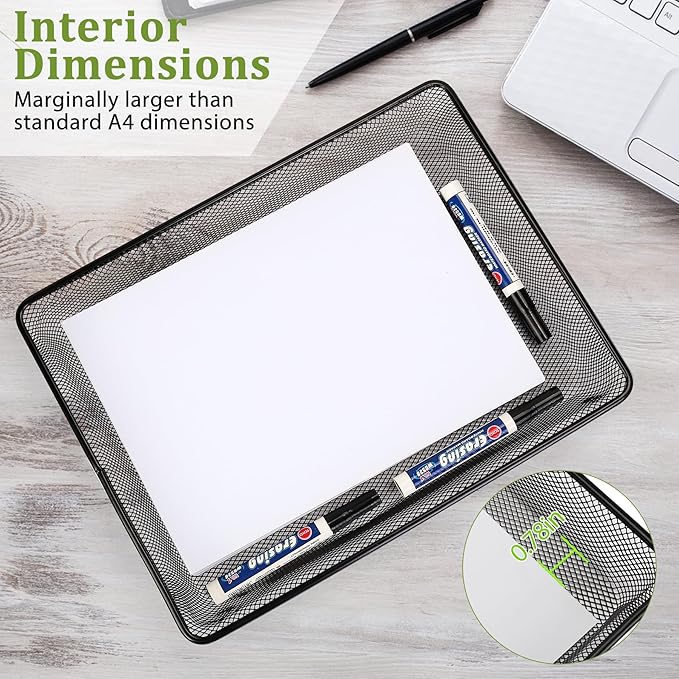 Single Desk Tray Organizer, Turn in Trays Classroom, Metal Mesh Paper/Letter Storage Basket for Office Home Drawers School, Black (1 Pack)