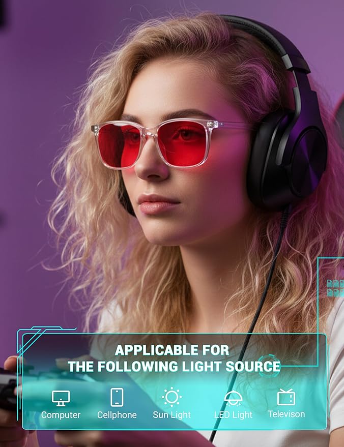 TIJN Sleep Glasses for 99.9% Blue Green Light Blocking for Women Men Dual AR Coating Red Lens for Computer Gaming, TR90