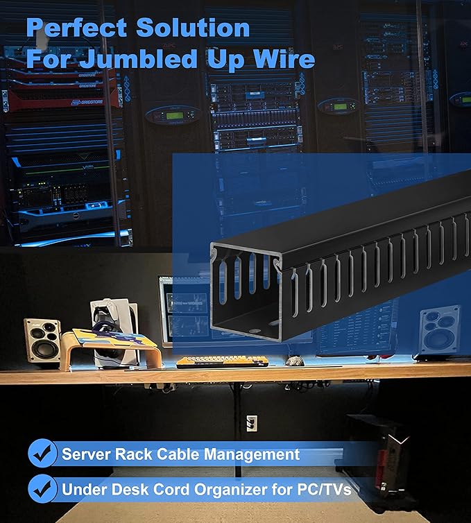 ZhiYo Cable Raceway 78in(2xL39in), Server Rack Cable Management Under Desk Cord Organizer, Electrical Safe PVC Cable Channel Open Slot Wire Raceway for Network/PC/TVs, Wire Duct H2 x W2in Black
