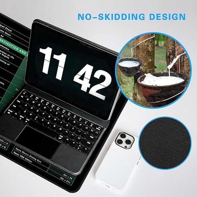 Excel Cheat Sheet Desk Pad, 31.5"x11.8", Waterproof Extra Large Excel Shortcut Mat with Stitched Edges, Anti-Slip Excel Mouse Pad for Office Desk, MS Excel/Word Shortcuts (Green Excel K)