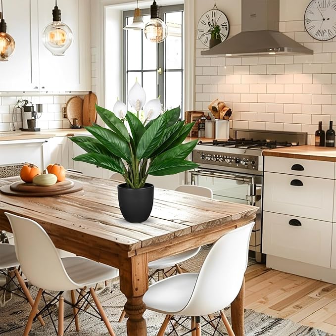 Fake Plants 20'' Faux Plants Artificial Potted Plants Indoor Realistic White Anthurium Artificial Flowers, Fake Potted Plants for Home Office Farmhouse Kitchen Bathroom Table Shelf Decor