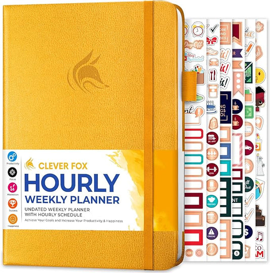Clever Fox Planner Schedule – Undated Weekly & Monthly Life Planner with Time Slots, Appointment Book & Daily Organizer, A5 (Yellow)