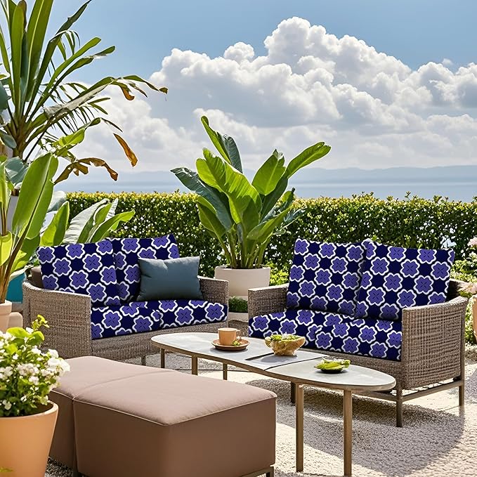 8Pcs Stretch Patio Cushion Covers Waterproof Outdoor Cushion Covers Patio Couch Cover Slipcovers, for Outdoor Furniture Protector Covers Replacement(Cover Only) (Geometry)