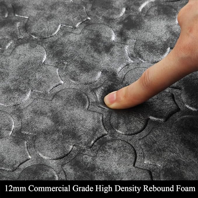 HEBE Kitchen Mat Cushioned Anti Fatigue Comfort Floor Mat 20"x60" Waterproof Non Slip Kitchen Rug Runner Laundry Room Rug Floor Carpet Heavy Duty Comfort Standing Mat Pads,Silver Grey