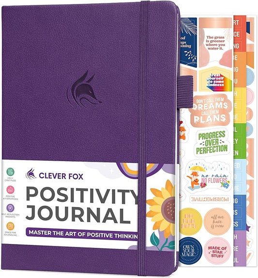 Clever Fox Positivity Journal – Daily Gratitude & Affirmation Journal with Prompts – Motivational Mental Health Journal for Women & Men with Habit Tracker – Lasts 6 Months, A5 Size (Purple)