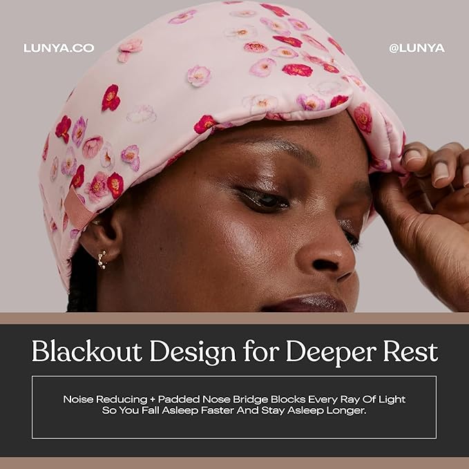 Lunya Washable Silk Sleeping Mask – Thermoregulating Mulberry Silk, Light Blocking and Comfortable Fit – Sleep Mask for Women and Men with Box – California Poppy – Large