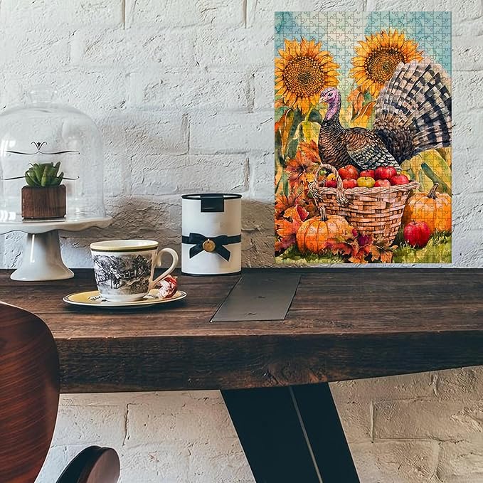 1000 Piece Wooden Jigsaw Puzzle Fall Turkey for Adults & Kids Challenging Brain Teaser for Family Bonding Stress Relief Focus Trainer & Educational Toy 29.5x19.7 Inch