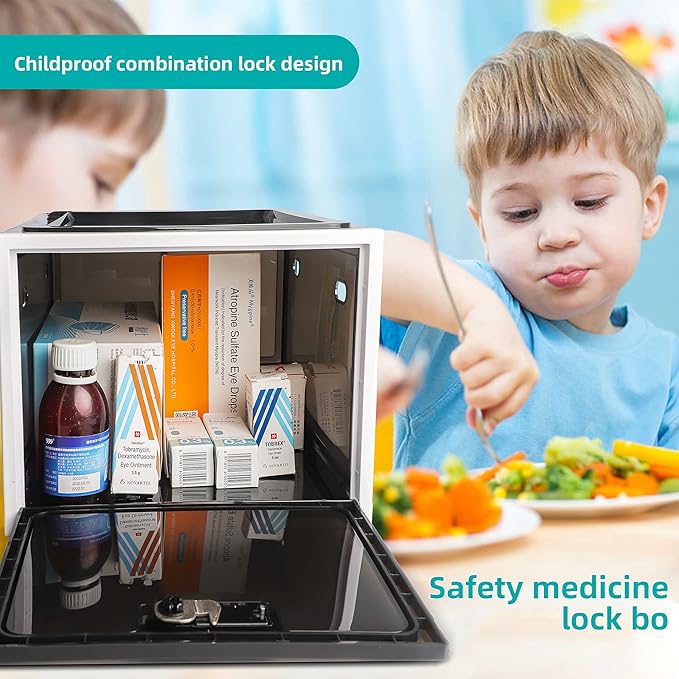 Medicine Lock Box - Refrigerator Lockable Box for Food Storage Locker - Clear Lockbox with Combination - Childproof First AID Locking Pill Case and Medical Organizer Bin - Ipad Tablet Phone Jail Box