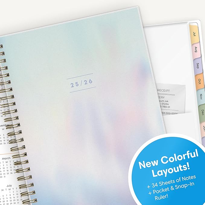 Blue Sky 2025-2026 Academic Year Weekly and Monthly Planner Calendar, July 2025 - June 2026, 12-Month, 5.8" x 8.6", Flexible Cover, Wirebound, Laminated Tabs, Storage Pocket, Borealis