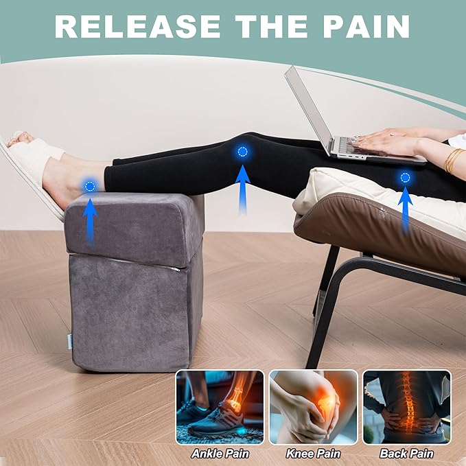 2 Adjustable Foot Rest Under Desk - Ergonomic High Density Foam Footrest with Washable Cover, 3 Adjustable Heights Foot Stools for Office, Home, Travel (Gray)