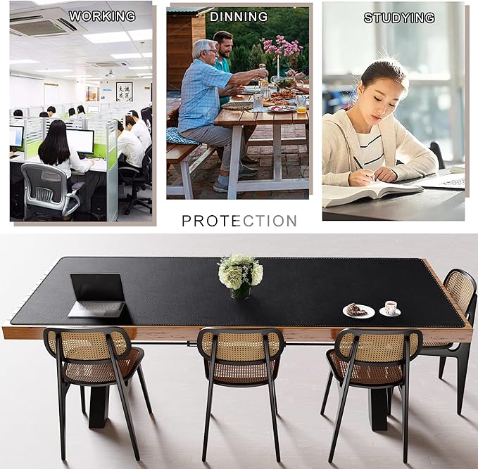 MAIDERN Cork & Leather Desk Mat – 94.5"x40" Large Office Desk Blotter Pad – Waterproof Surface Desk Blotter Pad (Black)