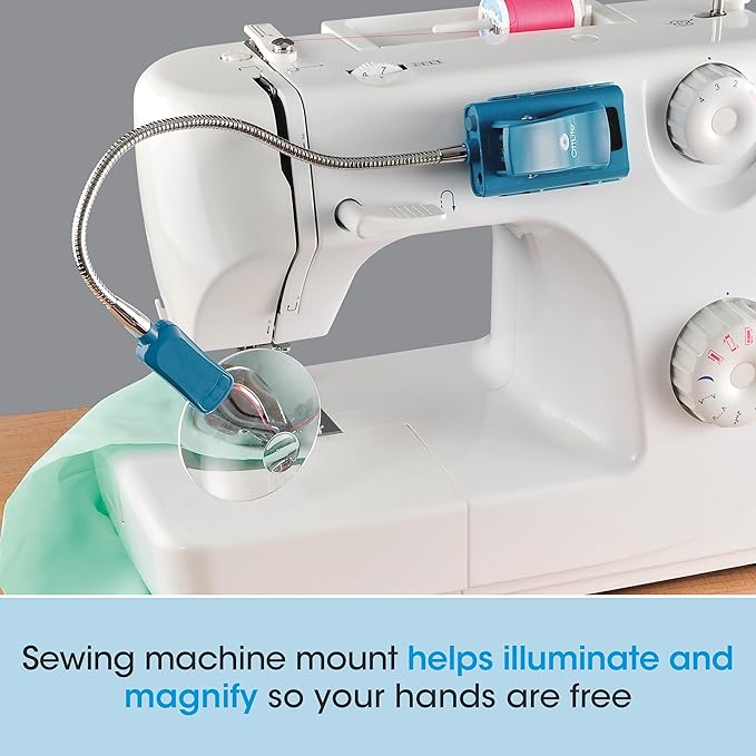 Ottlite LED 2 in 1 Sewing Machine Light | Clip Lamp, Sewing Machine Lamp | Lighted 3X Optical Grade Magnifier, 5X Spot Viewer | Great for Home, Workshop (Blue)