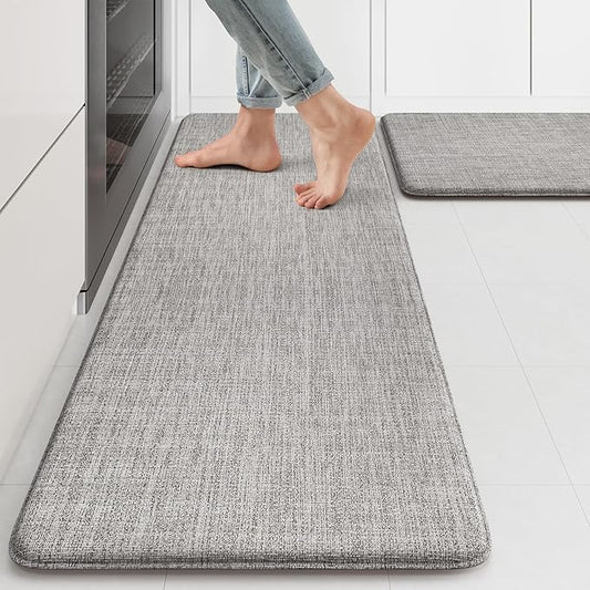 KIMODE Anti Fatigue Kitchen Mat for Floor 17"x47"+17"x29", Farmhouse Kitchen Floor Mats Non Slip, Apricot Textilene Rugs for Kitchen Floor,Memory Foam Standing Mat for Laundry Office Sink Desk