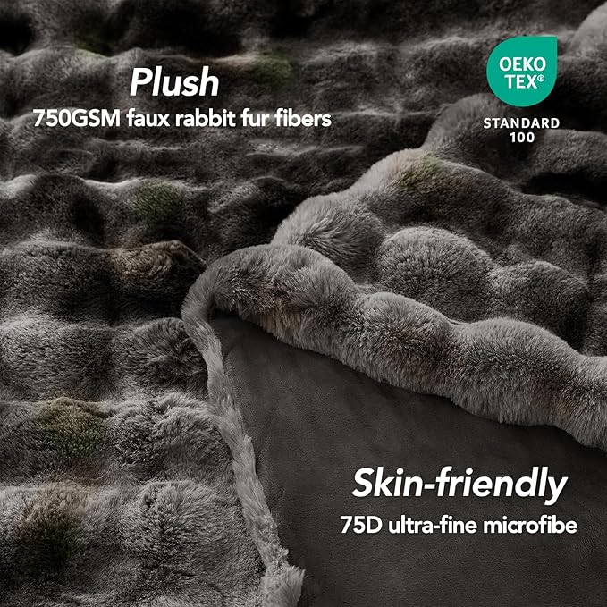 L'AGRATY Faux Fur Throw Blanket: 60" x 80" Luxury Soft Fluffy Thick Rabbit Fur Blankets for Twin Bed Couch - Cozy Plush Bubble Blankets for Home Decor: Warm Flannel Fleece Decorative Blanket