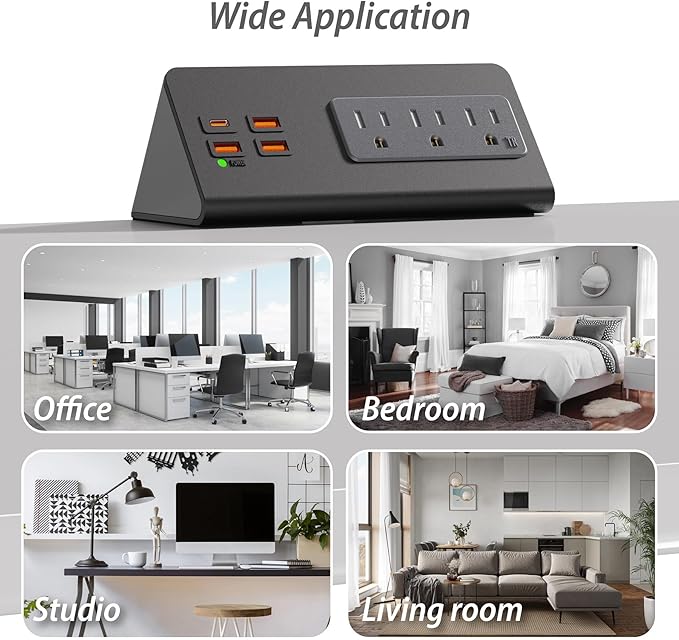Upgraded,Desk Edge Clamp Mount Power Strips with USB Ports, PD20 W Fast Charging USB-C Port and 3 AC Outlets, Nightstand Charging Station,Office Tabletop Accessories,5.6 Ft Extension Cord