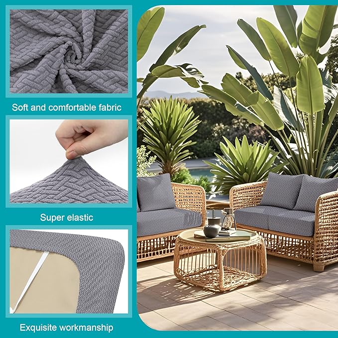 12Pcs Stretch Patio Cushion Covers,Outdoor Couch Covers Replacement,Outdoor Couch & Sofa Slipcovers,for Patio Furniture Cushion Covers,Washable Reusable Furniture Protector (Grey,Cover Only)