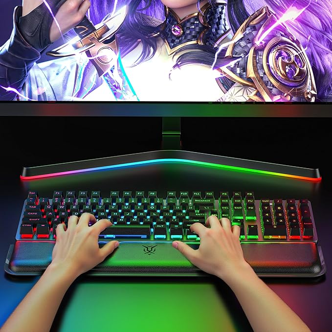 Computer Keyboard Wrist Rest Pad, Ergonomic Soft Memory Foam Wrist Support w/Anti-Slip Rubber Base, Black (Protein Leather, 15.35 in*3.54 in*1.1 in)