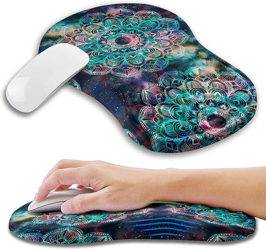 Ergonomic Mouse Pad Wrist Support with Memory Foam Massage Bulge, Carpal Tunnel Pain Relief Mousepad Wrist Rest for Mouse(12x8 inch, Mandala)