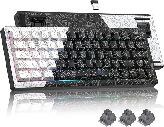 Womier Wireless Gaming Keyboard 60 Percent with QMK/VIA, Topographic Creamy Mechanical Key Board, RGB Custom Gasket Hot Swappable for Windows & Mac-POM Linear Switch (Q61)