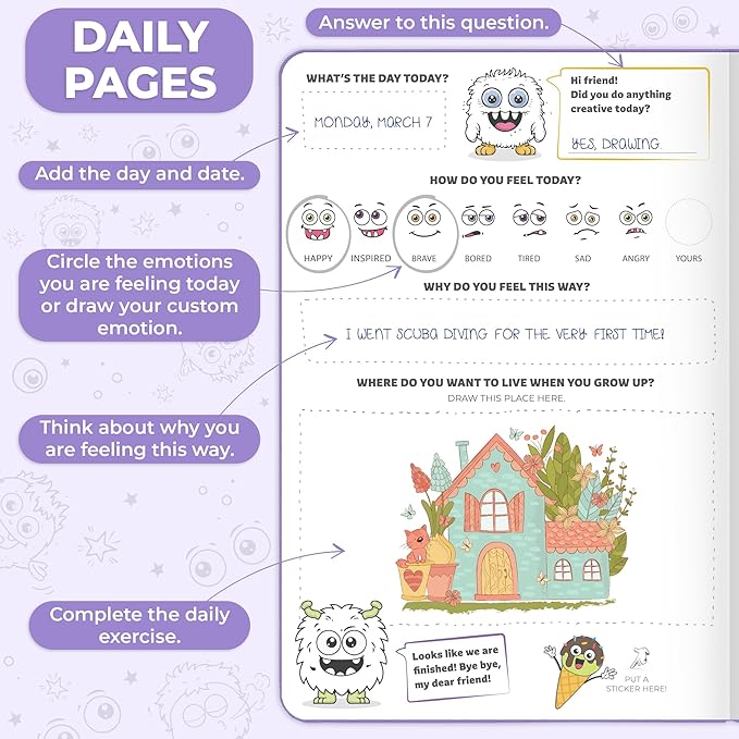 Clever Fox Kids’ Journal – Daily Feelings & Gratitude Notebook for 8+ Children – Child’s Planner & Mood Tracker for Journaling & Writing (Lavender)