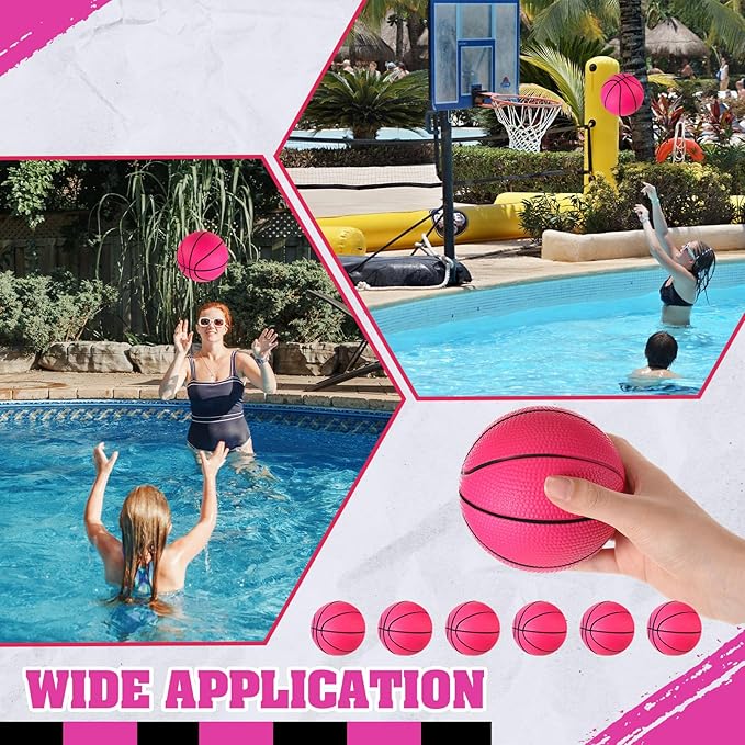 6 Pcs 4'' Mini Foam Basketballs for Kids Adults, Squeeze Stress Ball Safe Soft Replacement Beach Pool Basketball for Indoor Hoop Toddler Quiet Bouncy Sport Game(Pink)