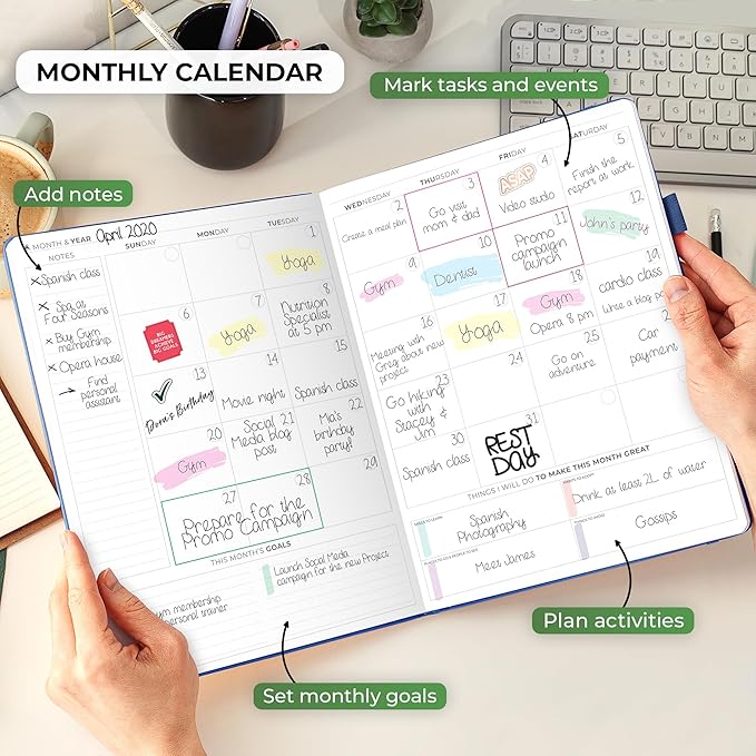 Clever Fox Planner PRO Schedule – Undated Weekly & Monthly Life Planner with Time Slots, Appointment Book & Daily Organizer, A4 (Dark Blue)