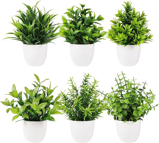 Artificial Plant 6PCS Small Fake Plant Greenery Potted Plant Cute Indoor Faux Plant Houes Office Table Desk Bathroom Decor Plants