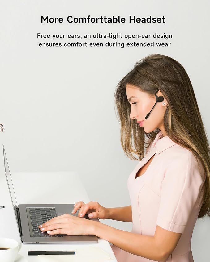 LOBKIN Open Ear Headphones with Mic, Bluetooth Headset with Noise Cancelling Microphone and Multipoint Connect, Wireless Bluetooth 5.3 Headset for Work Call Meeting Driving(Black)