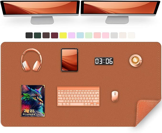 Large Desk Pad, 47.2" x 17" PU Leather Desk Mat for Desktop, Non-Slip Office Desk Mat for Desk, Desk Blotter Pad, Waterproof Computer Pad for Desk, Keyboard Mats for Home & Office (Russet Brown)
