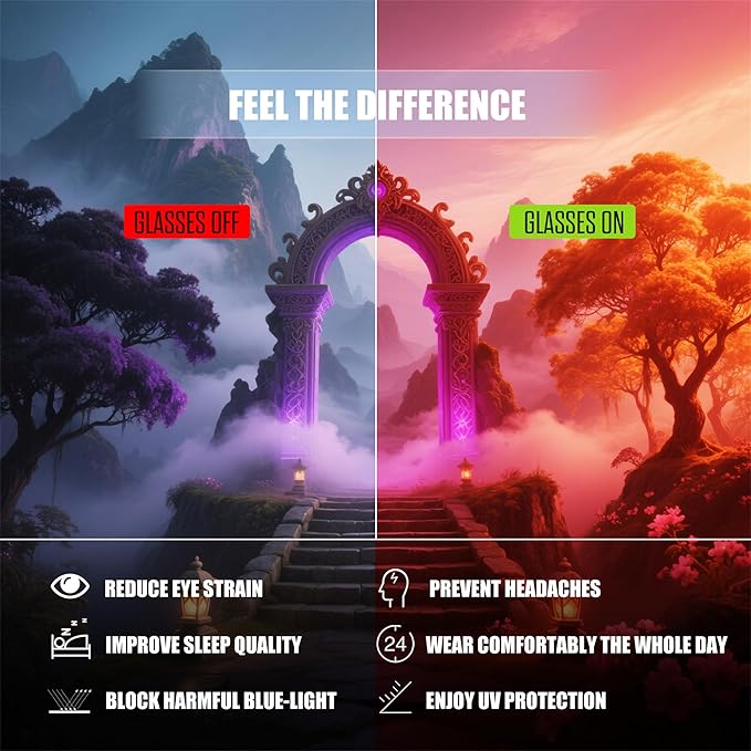 FEISEDY Sleep Blue Light Glasses for Woman Men 99.9% Computer Gaming Red Lens Eyeglasses Reduce Eyestrain G2835