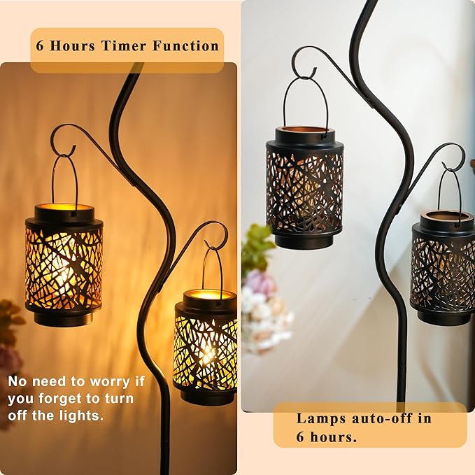 JHY DESIGN Set of 2 LED Battery Operated Table Lamp 8“H Cordless Lamp Light with 6-Hours Timer Metal Black Battery Lamp for Patio Garden Indoor Outdoor Party Events(Hollow Branch)