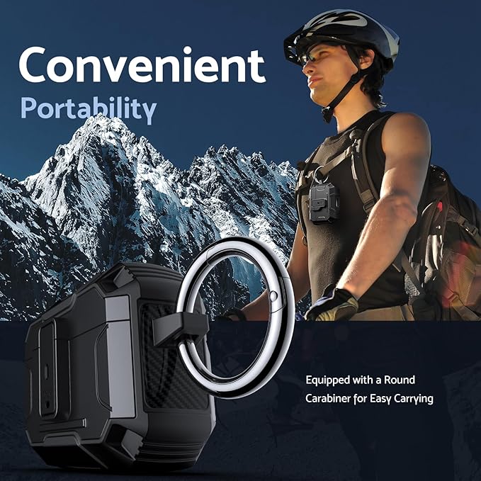 DASFOND Armor Earphone Cover Case for Airpods Pro, Military Grade Full Body Shockproof Protection Hard Case, Support Wireless Charging with Keychain, Magnetic Lid, Front LED Visible, Black