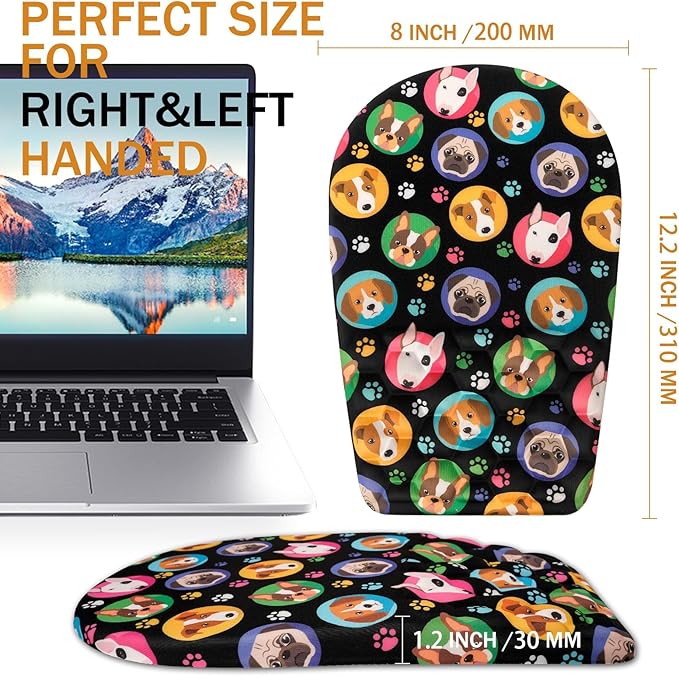 Ergonomic Mouse Pad Wrist Support,Upgrade Mousepad with Massage Design,Non-Slip PU Base Desktop Mouse Pads for Pain Relief, Computer, Office & Home,12 x 8 in（F-Lovely Dogs）