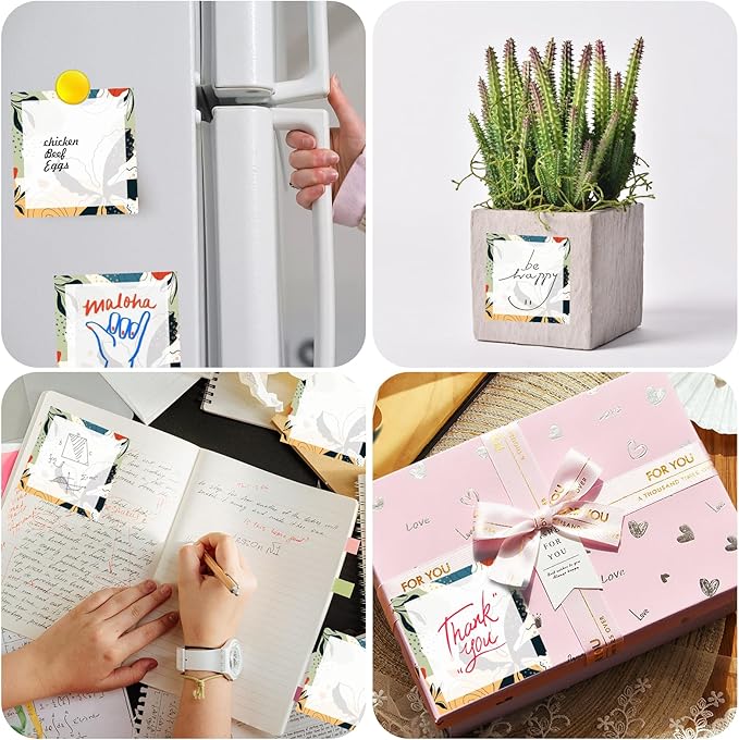 Sticky Notes, 2 Pads, 3x3 inches, Cute Colorful Fun Self-Stick Note Pads, Easy Post, Strong Adhesive Notepad Abstract Plants
