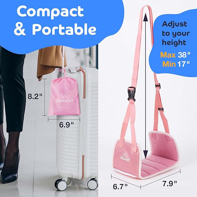 Portable Airplane Foot Hammock for Plane Travel with Memory Foam & Hardboard for No Feet or Leg Clashing - Long Flight Air Travel Essentials to Relax Feet Rest Flying Overseas by Beswalt (Pink)
