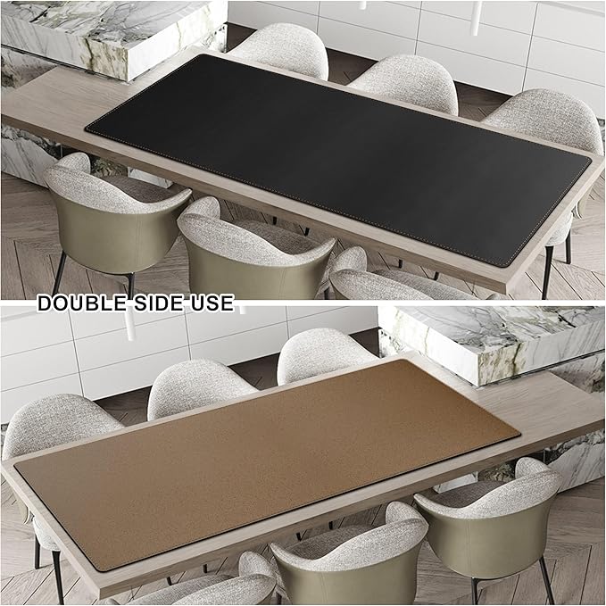 MAIDERN 66.9”x 27.5” Leather Desk Mat XL, Large Desk Pad, Reversible Cork & Leather Large Mouse pad for Desk, Waterproof Computer Desk Mat for Gaming Home Office (Black)