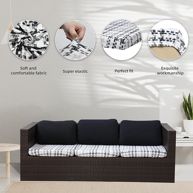 8Pcs Stretch Patio Cushion Covers, Outdoor Couch Covers Replacement,Outdoor Couch & Sofa Slipcovers,for Patio Furniture Cushion Covers,Washable Reusable urniture Protector (Print,Cover Only)