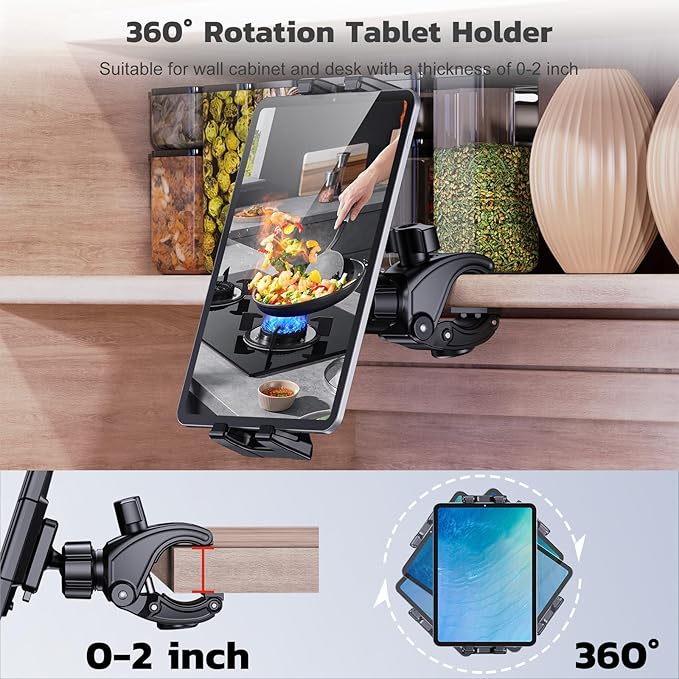 OHLPRO Treadmill Tablet Holder for iPad Mic Stand Mount, Bicycle Handlebar Clamp for Microphone Peloton Exercise Spin Bike Stroller for 5-13” iPad Pro 12.9 Air Mini, Galaxy Tab, iPhone, Fire HD 10