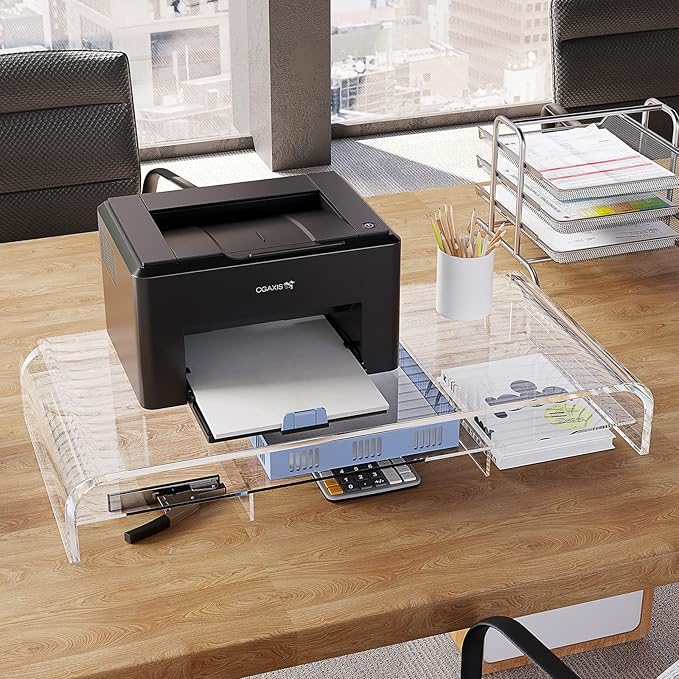 Acrylic Monitor Stand - 20" L x 10" W x 4" H Clear Riser With Removable Storage Compartment for Laptop, TV Screen, Printer - Includes Free Cell Phone Stand