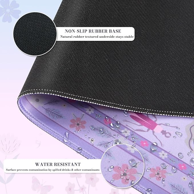 iCasso Purple Large Mouse Pad, Desk Matt for Desktop, XXL Desk Mat for Keyboard and Mouse, Anti-Slip Big Mousepad Computer Mat with Stitched Edges