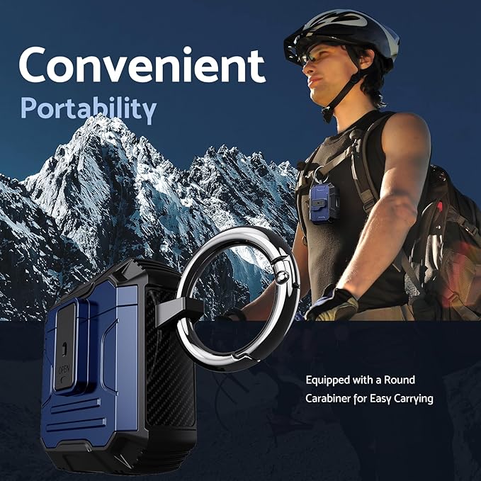 DASFOND Armor Cover AirPods 2nd & 1st Generation Case, Military Grade Full Body Shockproof Protection Hard Case, Support Wireless Charging with Keychain, Magnetic Lid, Front LED Visible, Blue