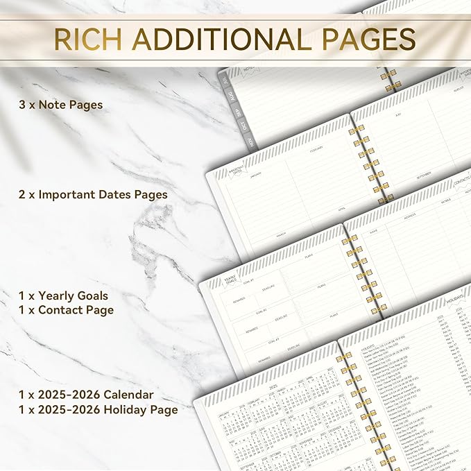 Academic Planner 2025-2026, Weekly and Monthly Planners for Women, Jul.2025 - Jun.2026, AIMPEAK Daily Calendar Planner for Teacher & Student, Monthly Tabs, White Marble, 7"x10"