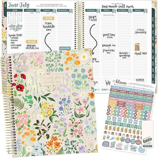 bloom daily planners 2025-2026 Hardcover Academic Year Goal & Vision Planner (July 2025 - July 2026) - Monthly & Weekly Calendar Agenda Organizer - 7.5" x 9" - Garden Party, Beige