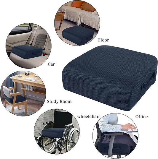 MABOZOO Extra Thick Chair Cushions, Office Chair Booster Seat Cushion to Raise Seat Height for Pain Relief,18 x 16 x 6 inch Non Slip Memory Foam Thick Cushion with Carry Handle（Navy Blue）